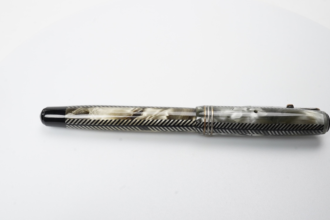 A Parker Challenger in silver and black with 'sword' clip fitted with 14ct. gold nib - USA